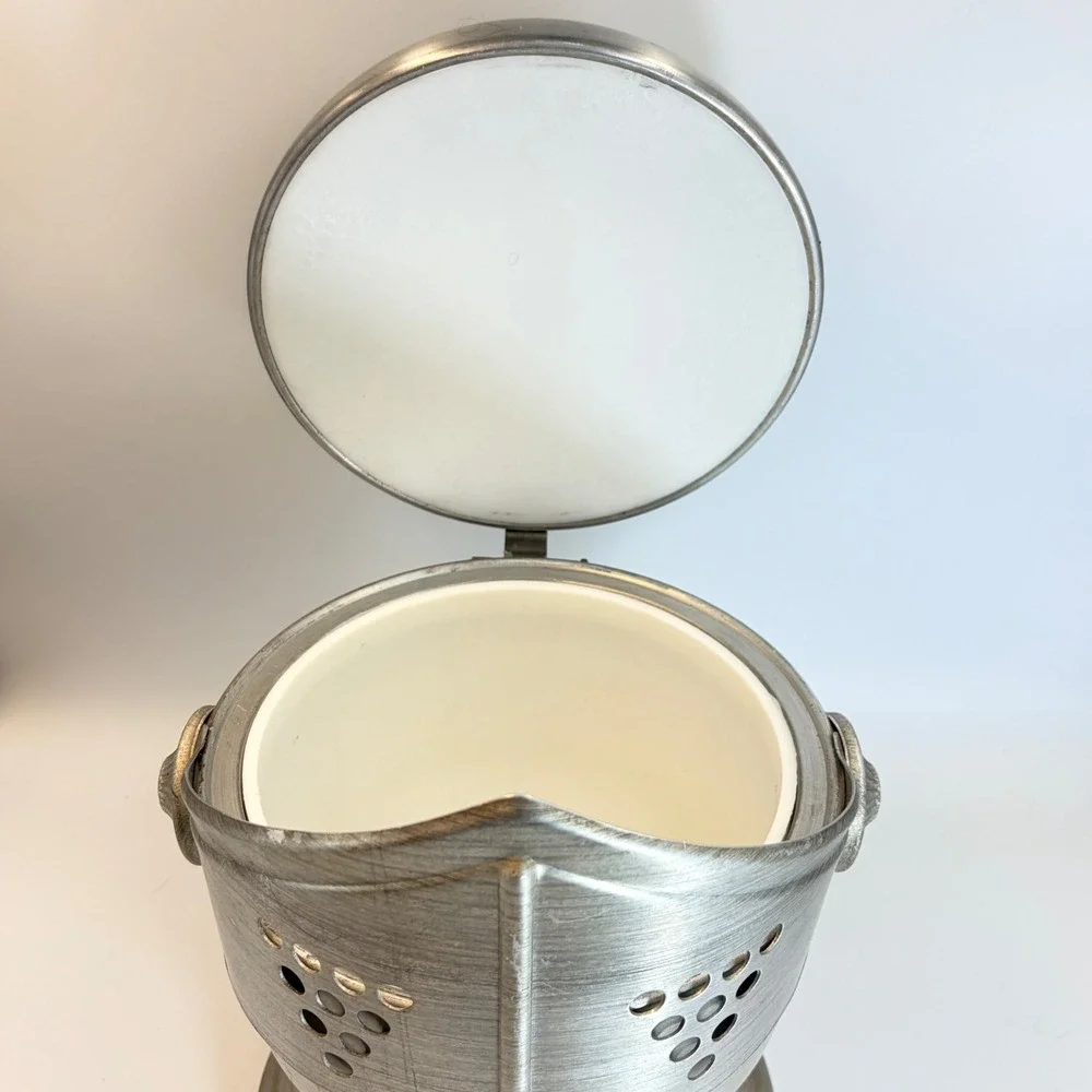 Vintage Knight Helmet Ice Bucket Aluminum Medieval Barware Silver Tone Insulated